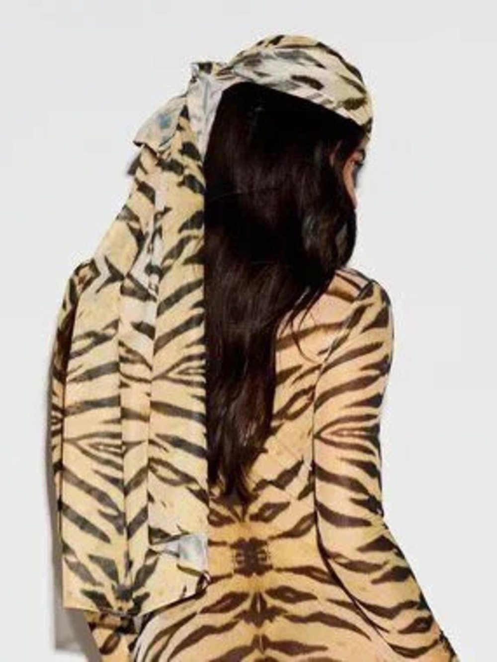 Brown Sexy Women's Tiger Print Long Sleeve Stretch Fitted Bodycon Mini Dress